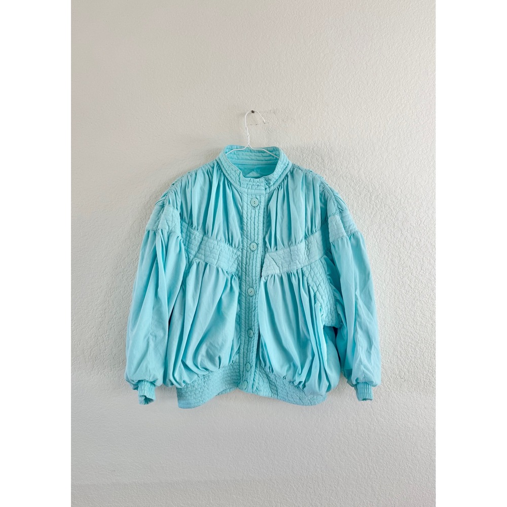 Abraxas Jacket Womens Medium Turquoise Vintage 80s Quilted Puffy Dolman Bomber